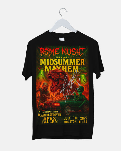 Autographed Rome Music "Midsummer Mayhem" concert tee🦖👽🔥